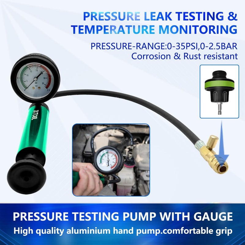 ZKTOOL Aluminum Automotive Cooling System Radiator Pressure Tester Tool,Pressure Test Pump with Pressure Gauge, Aluminum Hand Pump.Compatible with adapters for Various car Models. - Image 3